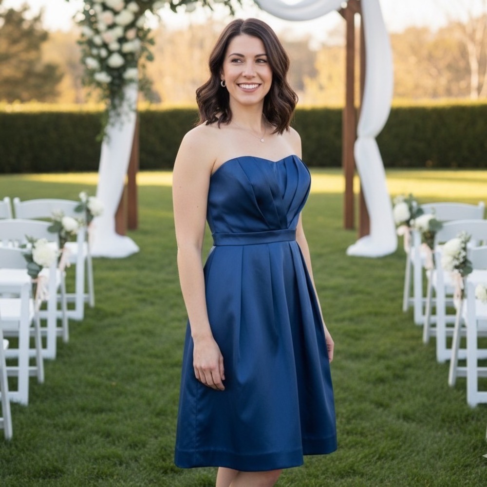 J. Crew Strapless Navy Satin A-Line Dress
